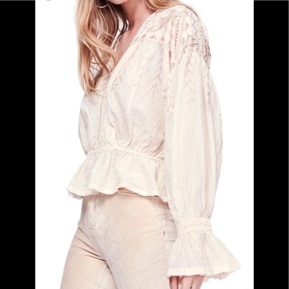 Free People Tops - Free People Counting Star Shimmer Peasant Blouse